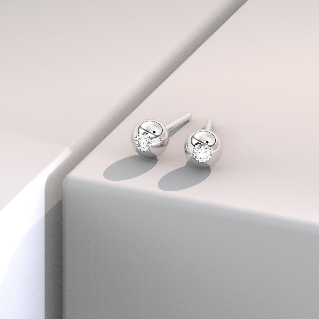 Diamond Bead Studs / 14k Gold Diamond Ball Stud Earrings / Solitaire Sphere Studs / Birthday Gift / Graduation Gift / Bridal Gift