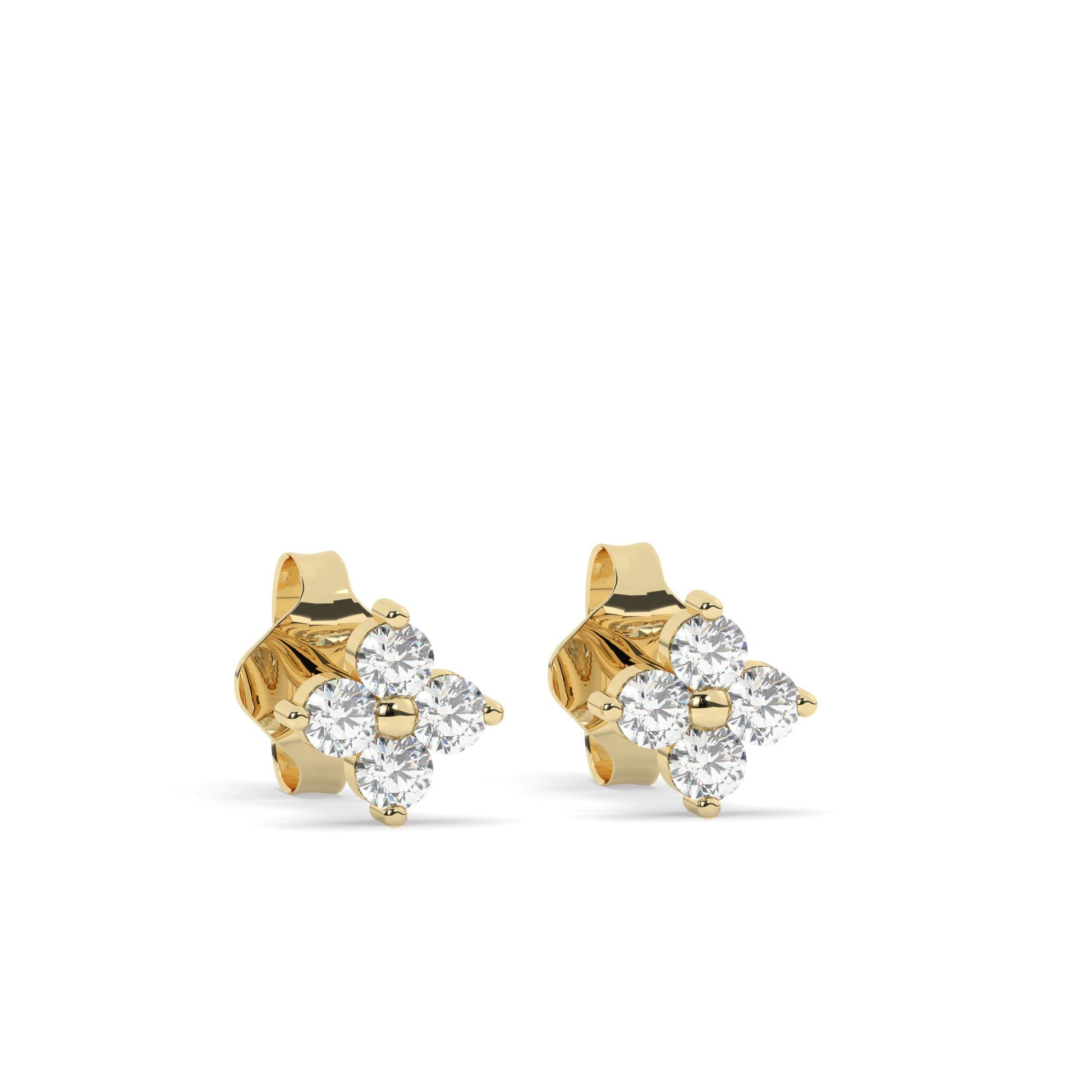 Diamond Flower Studs / 14k Gold and Diamond Clover Stud Earrings / Diamond Studs Earrings / Dainty Diamond Studs / Birthday Gift
