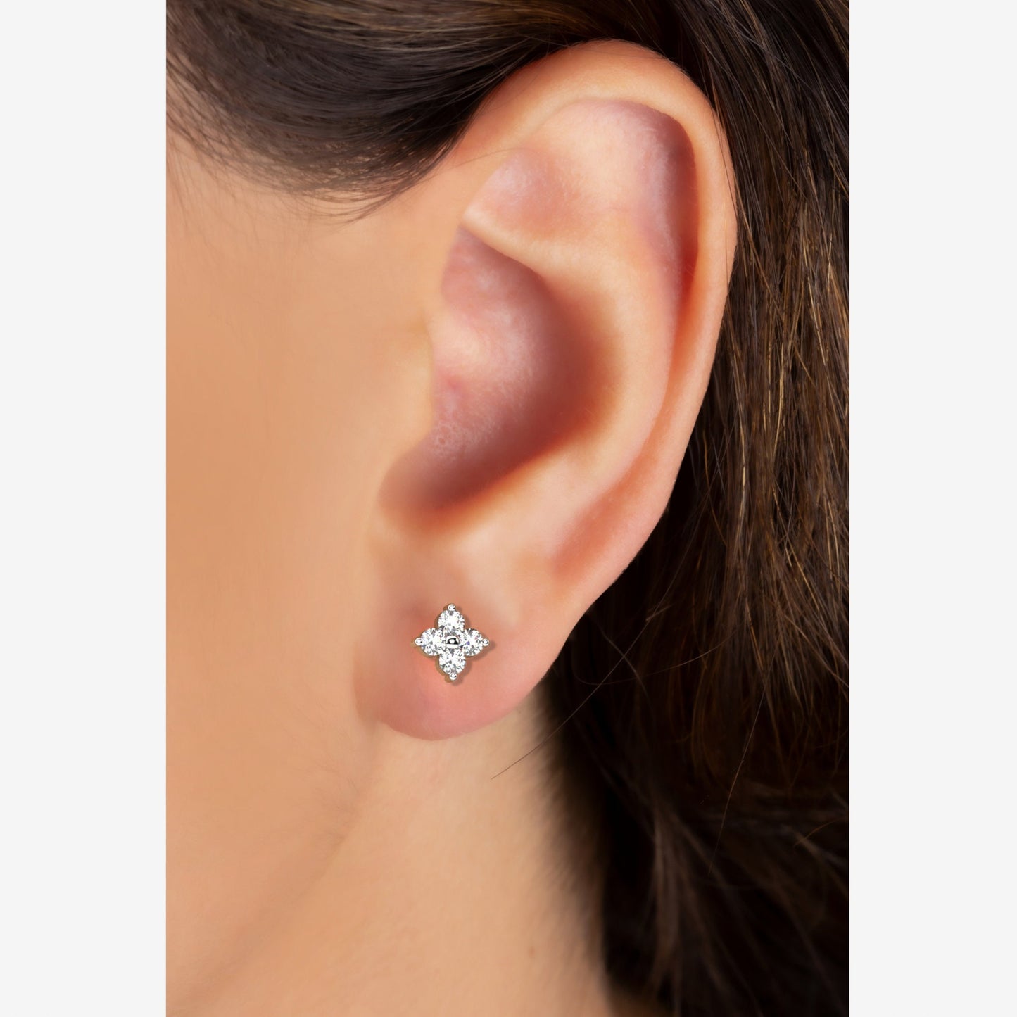 Diamond Flower Studs / 14k Gold and Diamond Clover Stud Earrings / Diamond Studs Earrings / Dainty Diamond Studs / Birthday Gift
