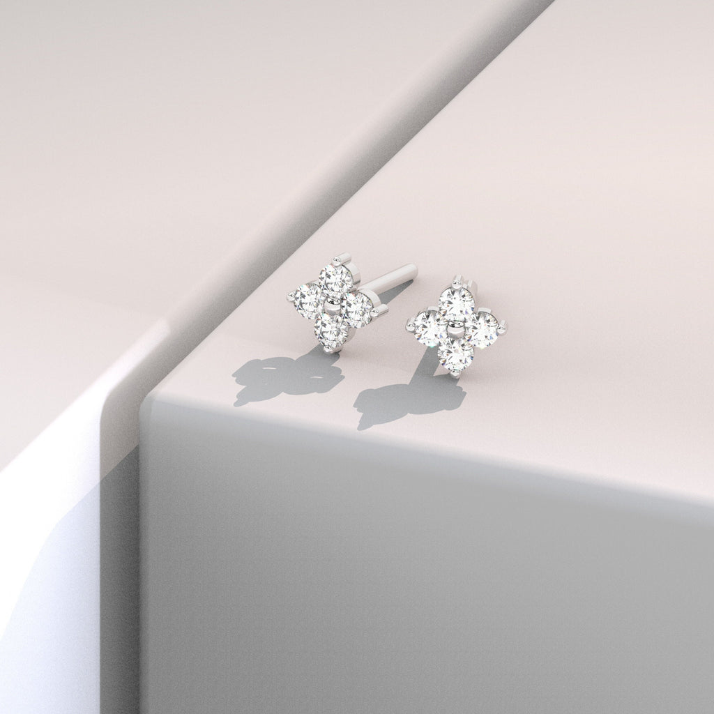Diamond Flower Studs / 14k Gold and Diamond Clover Stud Earrings / Diamond Studs Earrings / Dainty Diamond Studs / Birthday Gift