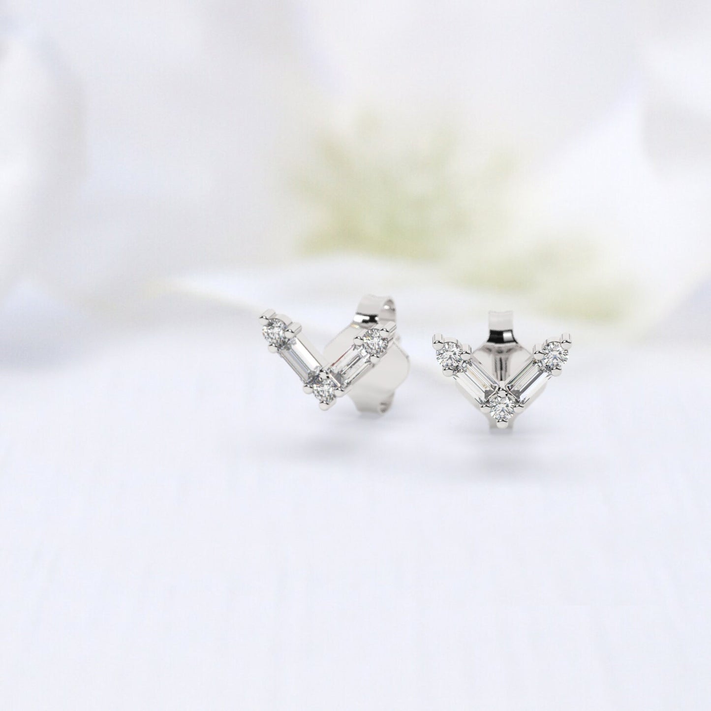 Baguette Diamond V Studs Earrings