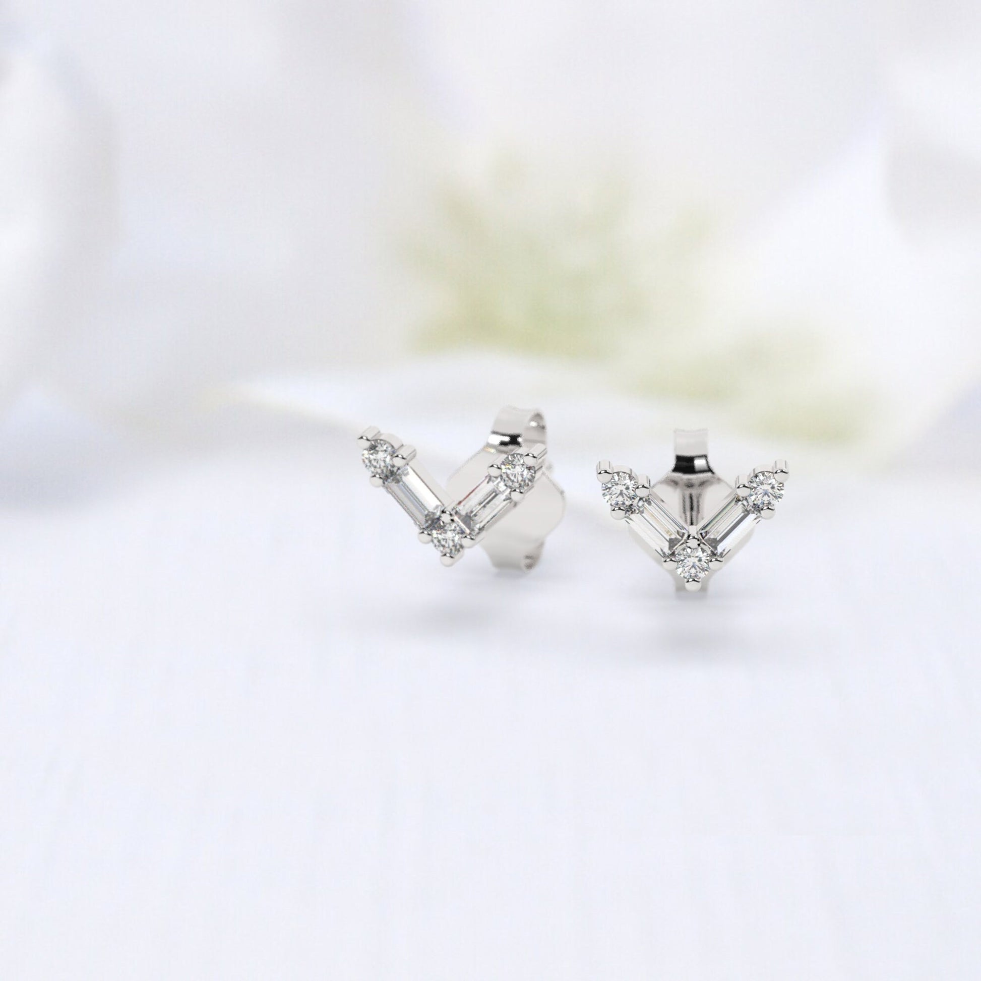 Baguette Diamond V Studs Earrings