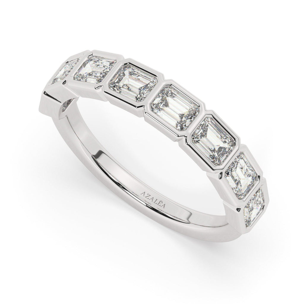 Emerald Cut Diamond Wedding Band / 1.6 Ct Bezel Set Emerald Cut Half Eternity Ring / Diamond Wedding Ring