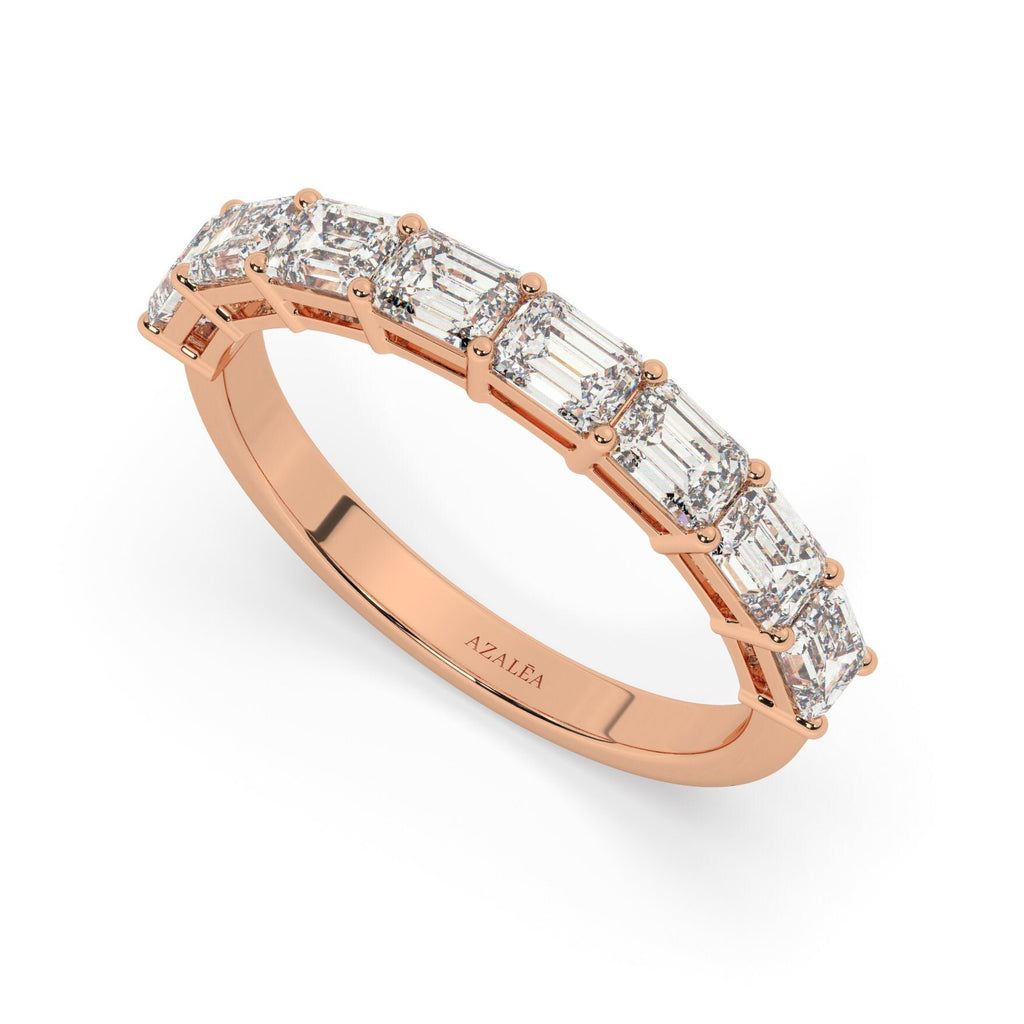 14k Gold Emerald Cut Diamond Wedding Band: 1.6 ct Half Eternity Ring