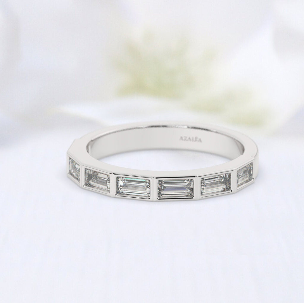 Baguette Diamond Wedding Band: 14k Gold Half Eternity Ring
