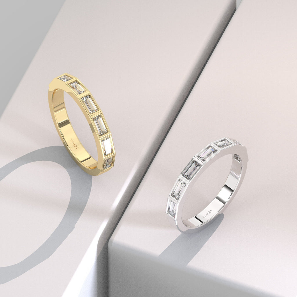 Baguette Diamond Wedding Band: 14k Gold Half Eternity Ring