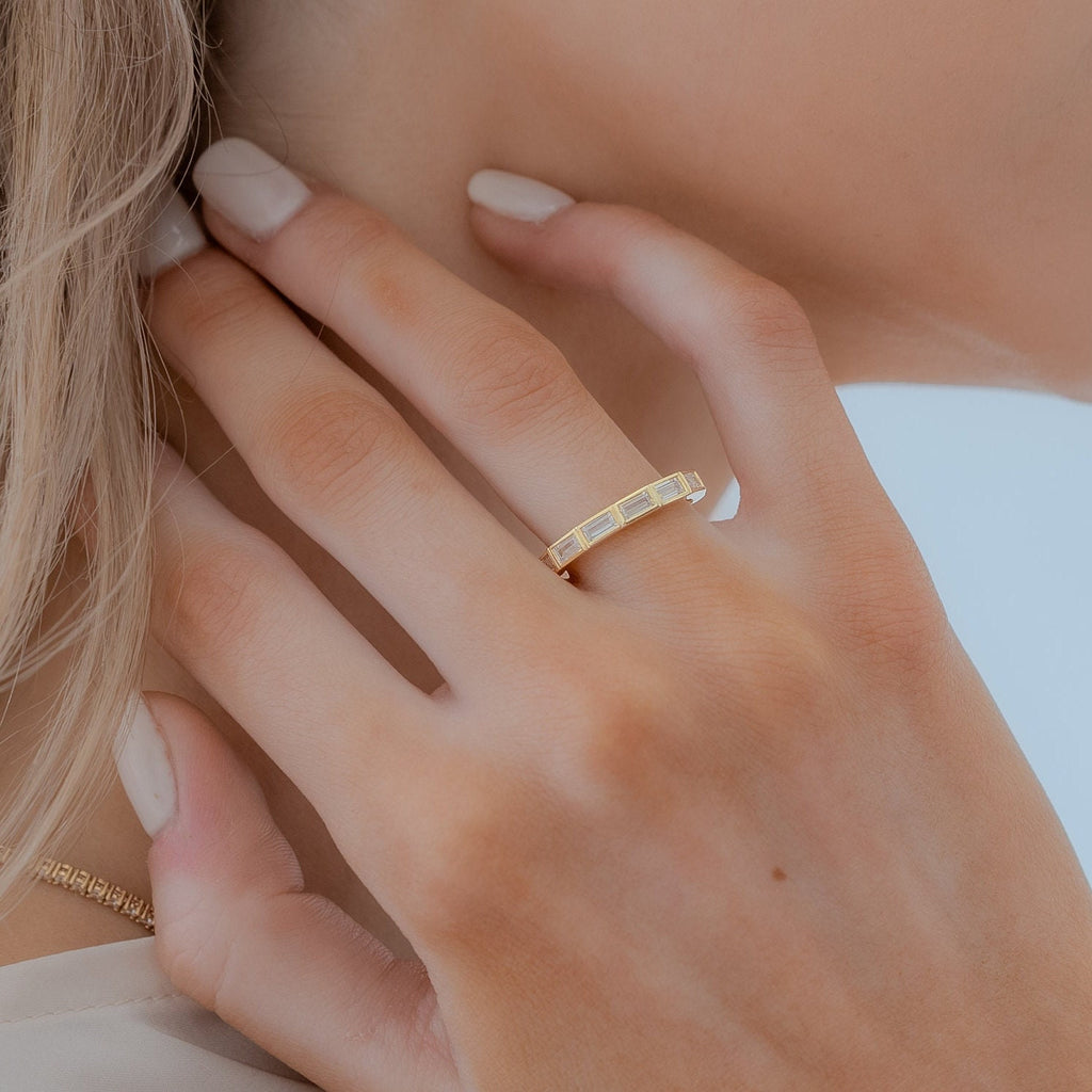 Baguette Diamond Wedding Band: 14k Gold Half Eternity Ring