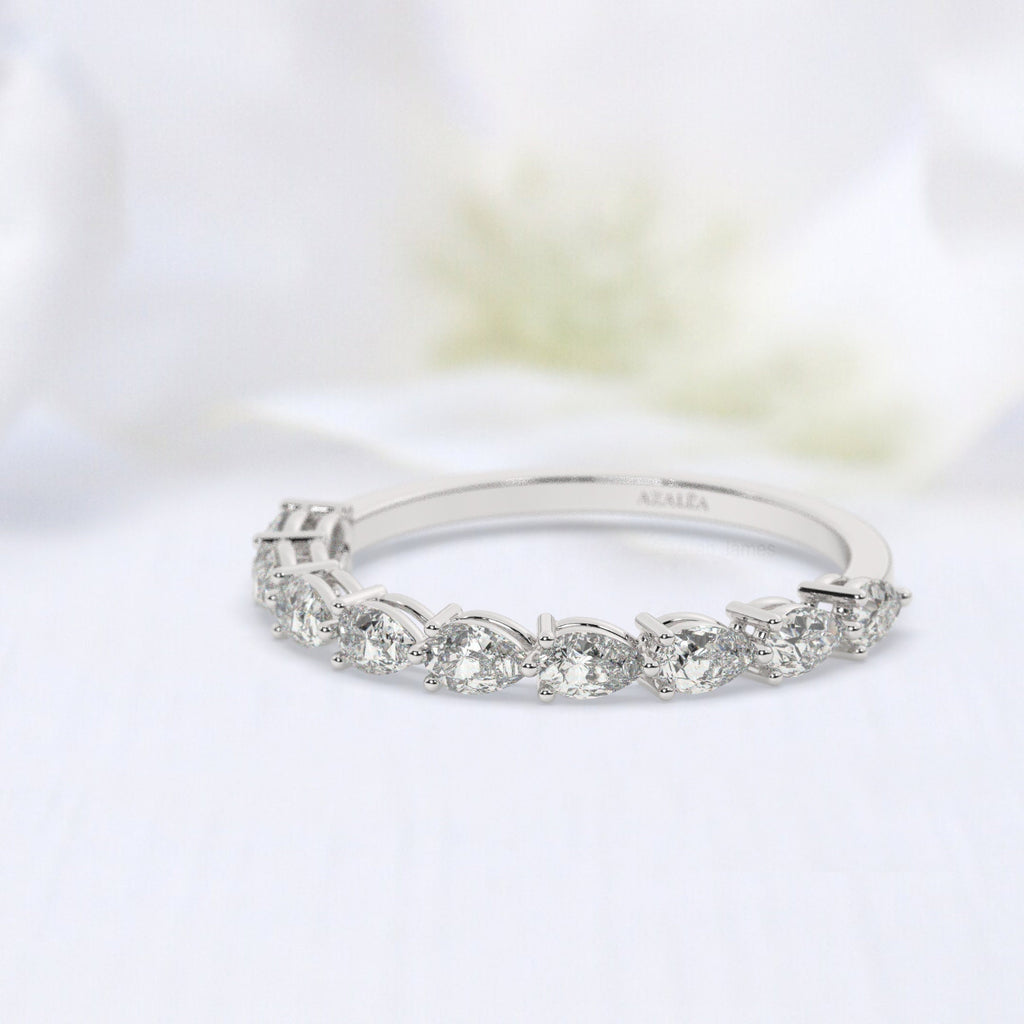 Pear Diamond Wedding Band: 0.90 Ct Half Eternity Ring