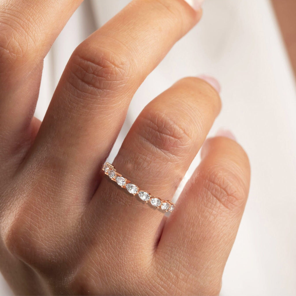 Pear Diamond Wedding Band: 0.90 Ct Half Eternity Ring