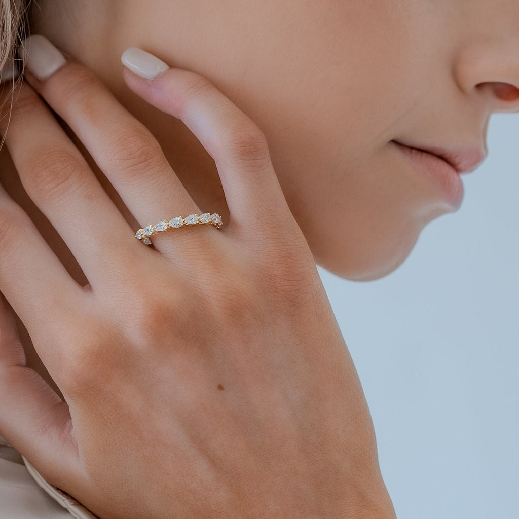 Pear Diamond Wedding Band: 0.90 Ct Half Eternity Ring