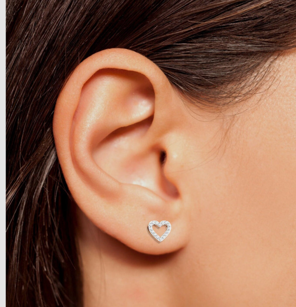 Diamond Open Heart Studs / 14k Gold Diamond Heart Earrings / Diamond Heart Studs / Graduation Gift / Birthday / Anniversary Gift
