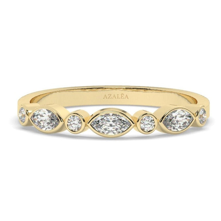 Alternating Diamond Eternity Bezel Set Wedding Band