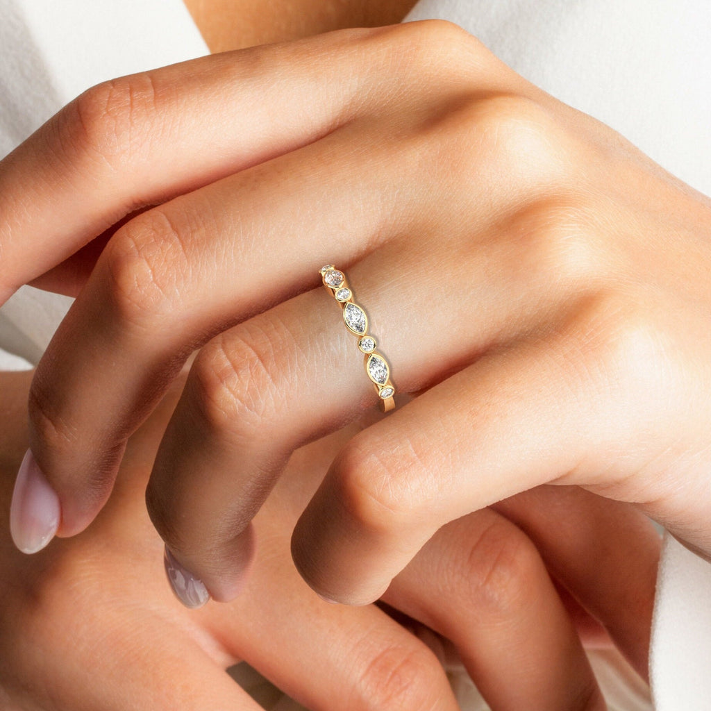 Alternating Diamond Eternity Bezel Set Wedding Band