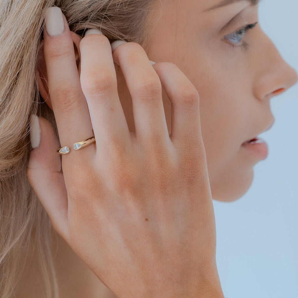 Pear Diamond Cuff Ring