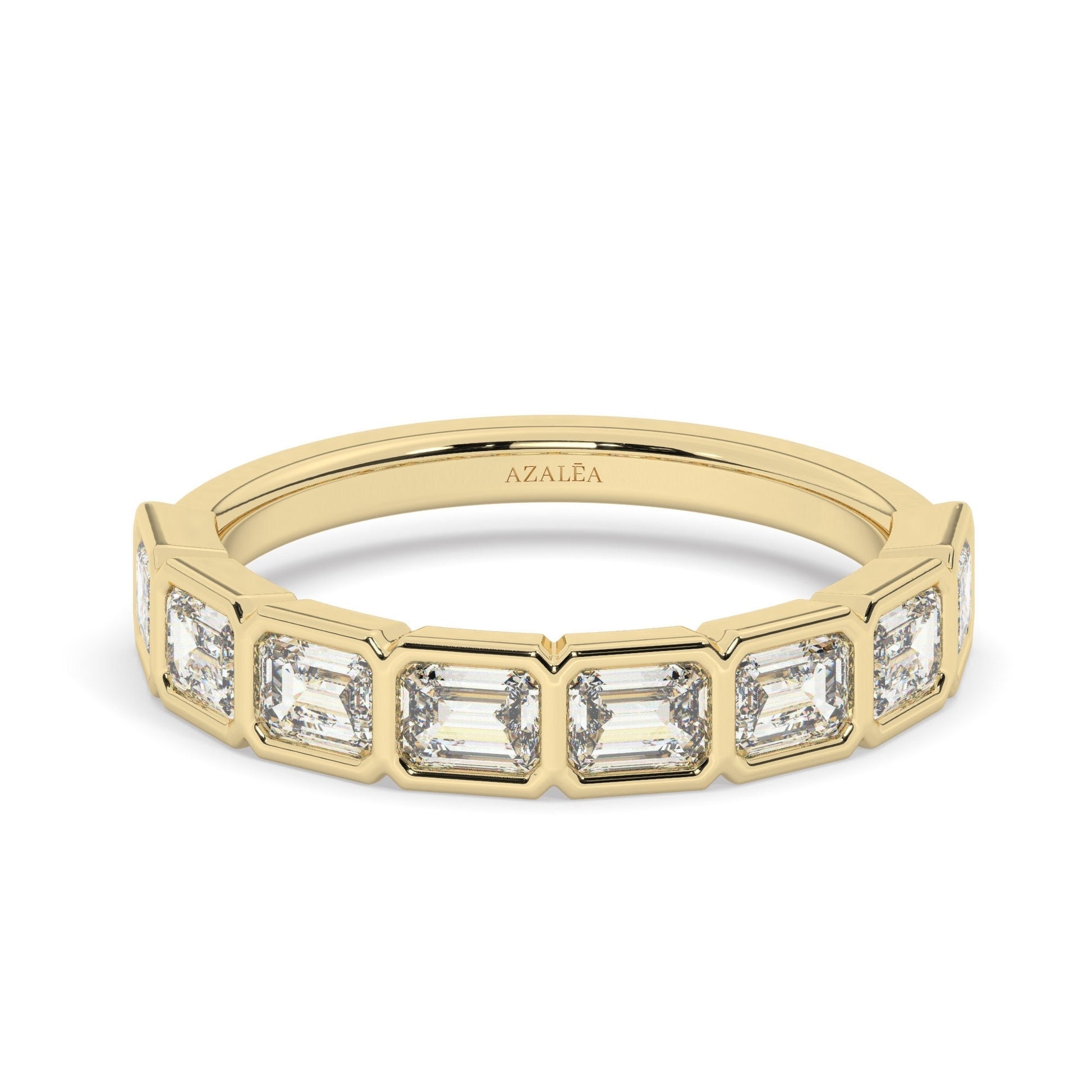 Emerald Cut Diamond Wedding Band / 1.6 Ct Bezel Set Emerald Cut Half Eternity Ring / Diamond Wedding Ring