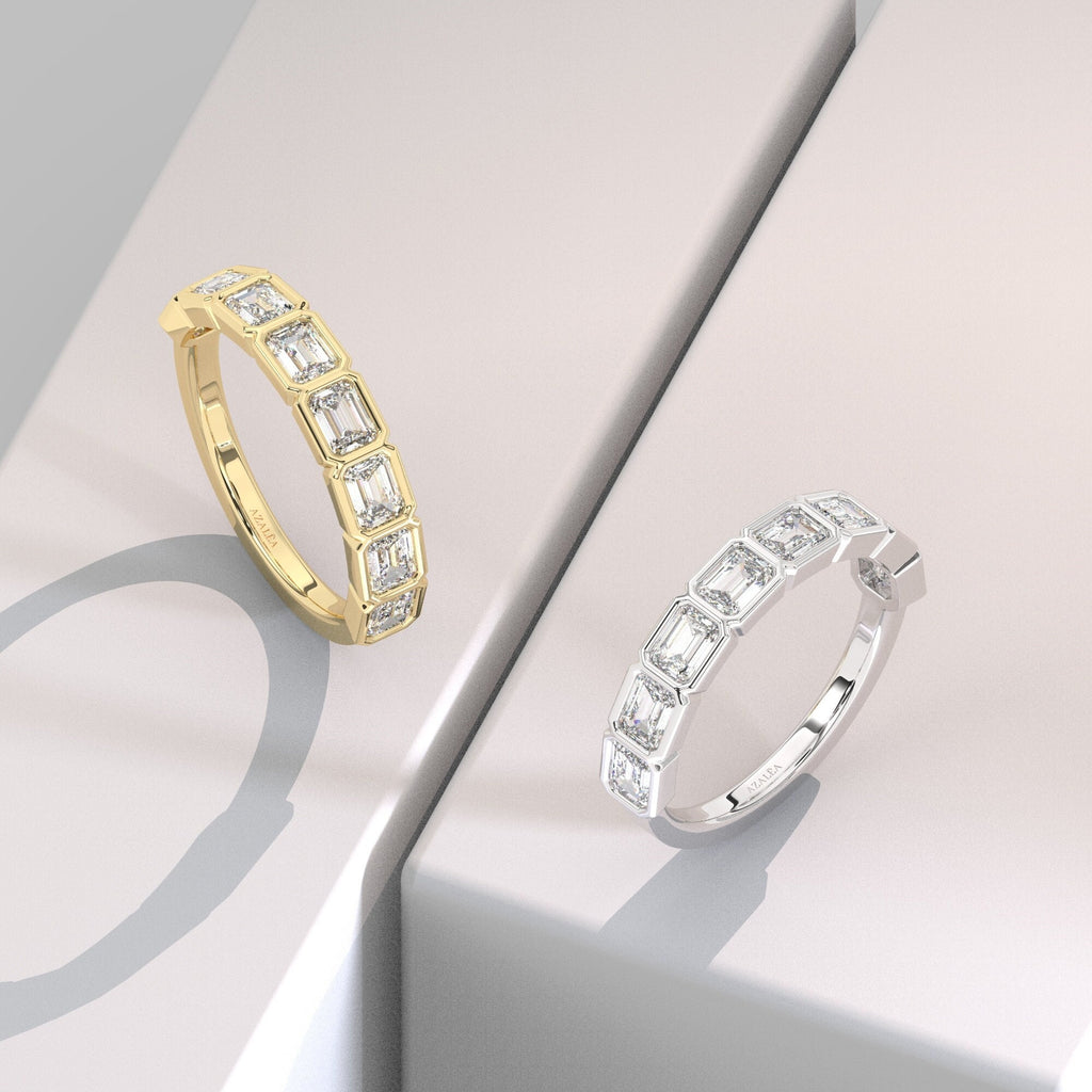 Emerald Cut Diamond Wedding Band / 1.6 Ct Bezel Set Emerald Cut Half Eternity Ring / Diamond Wedding Ring