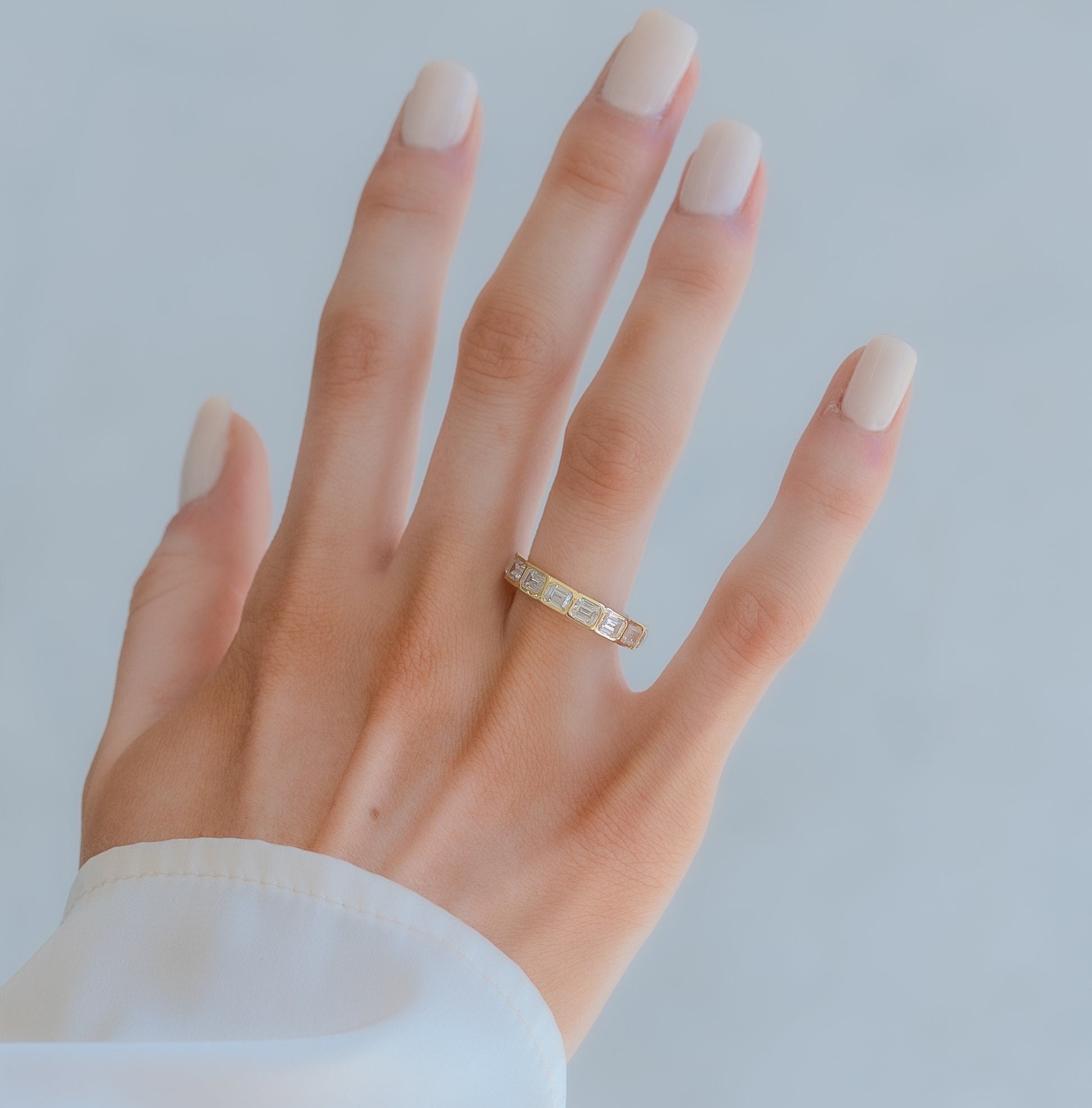 Emerald Cut Diamond Wedding Band / 1.6 Ct Bezel Set Emerald Cut Half Eternity Ring / Diamond Wedding Ring