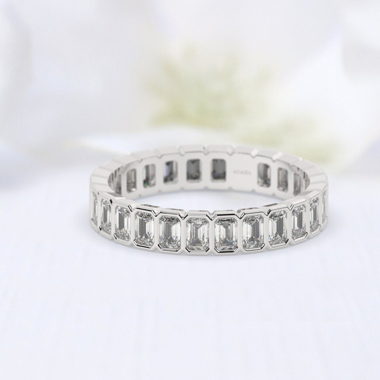 Emerald Cut Diamond Wedding Band / 14k Gold Diamond FullEternity Ring / Emerald Full Eternity Band / Diamond Wedding Ring