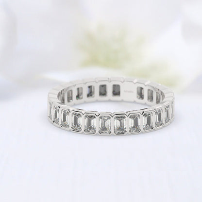 Emerald Cut Diamond Wedding Band / 14k Gold Diamond FullEternity Ring / Emerald Full Eternity Band / Diamond Wedding Ring