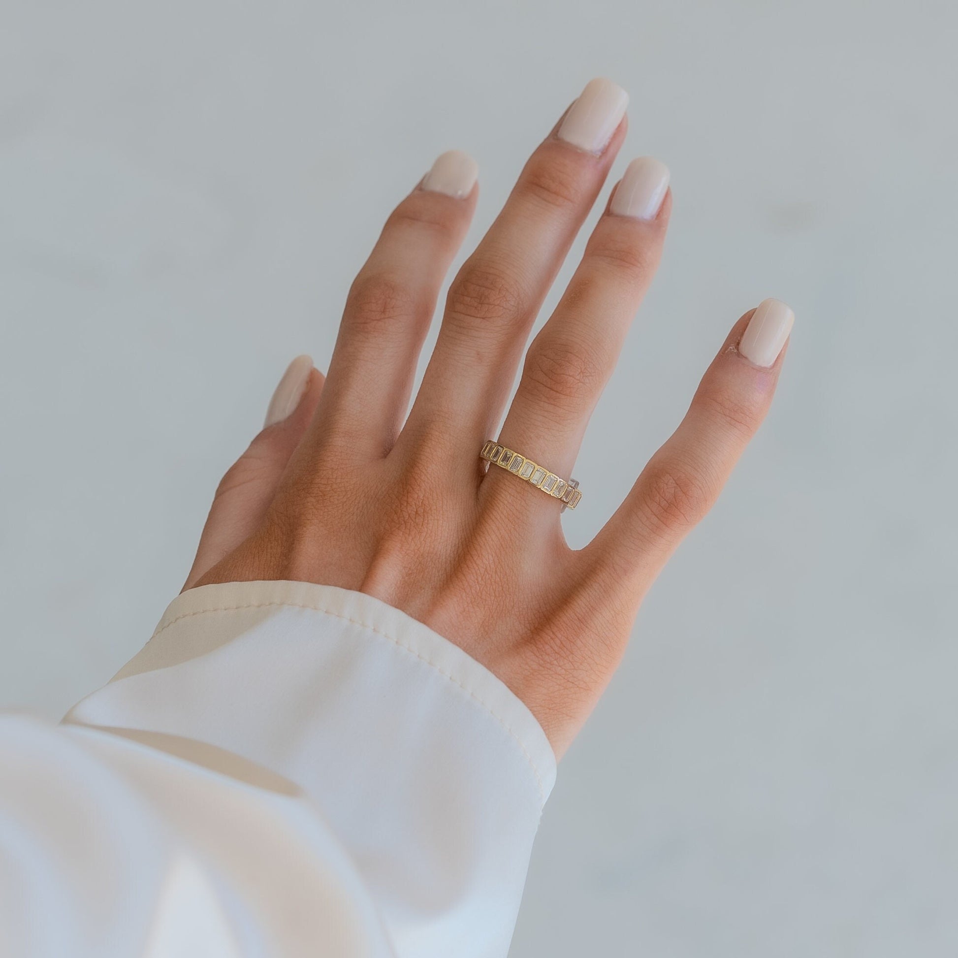 Emerald Cut Diamond Wedding Band / 14k Gold Diamond FullEternity Ring / Emerald Full Eternity Band / Diamond Wedding Ring