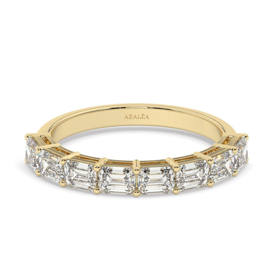 14k Gold Emerald Cut Diamond Wedding Band: 1.6 ct Half Eternity Ring