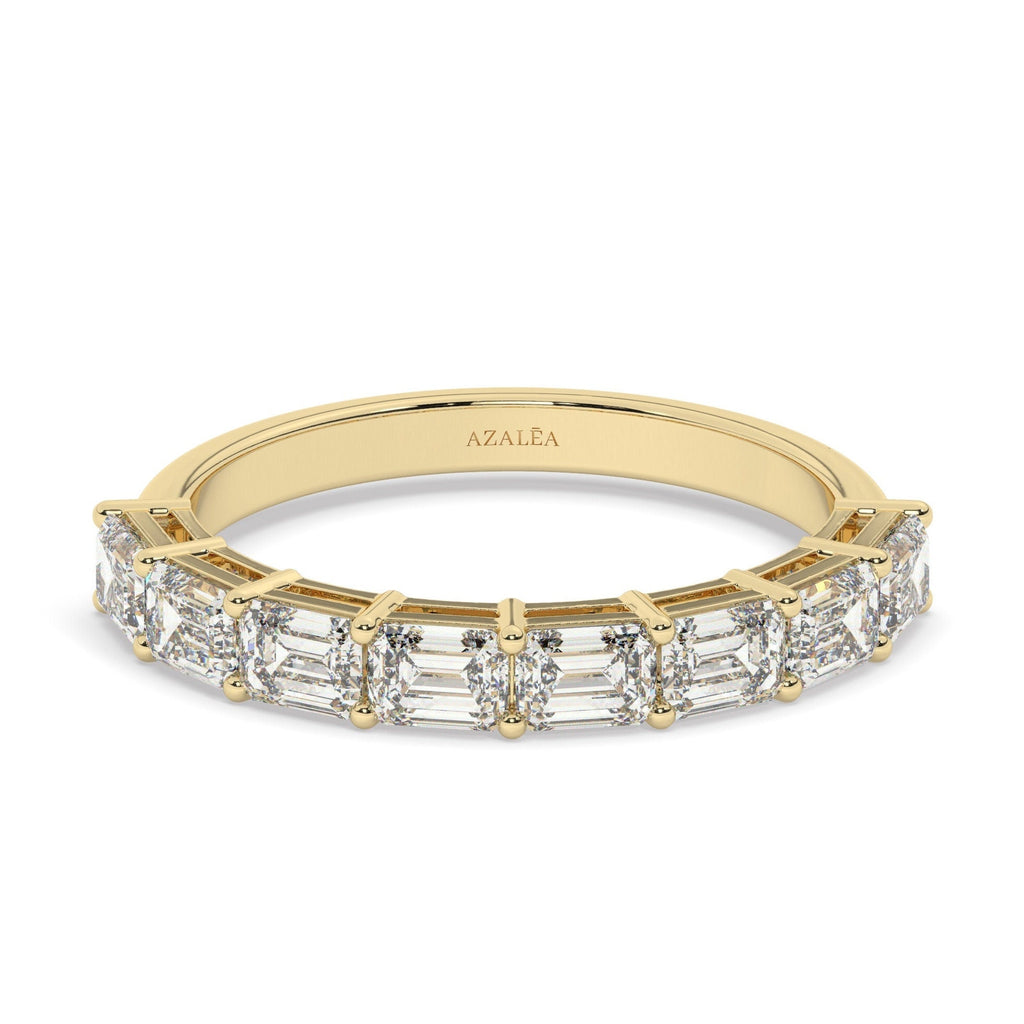 14k Gold Emerald Cut Diamond Wedding Band: 1.6 ct Half Eternity Ring