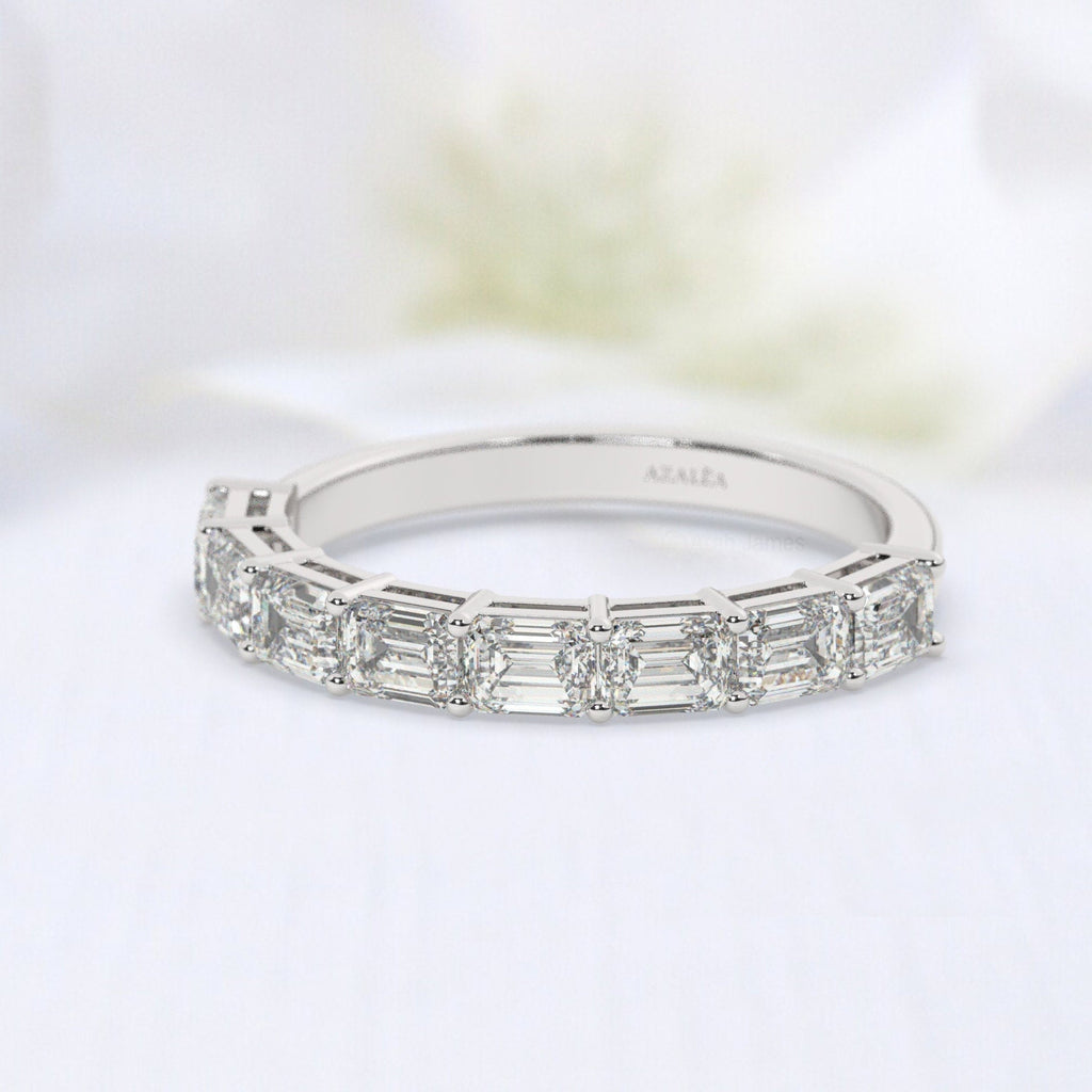 14k Gold Emerald Cut Diamond Wedding Band: 1.6 ct Half Eternity Ring