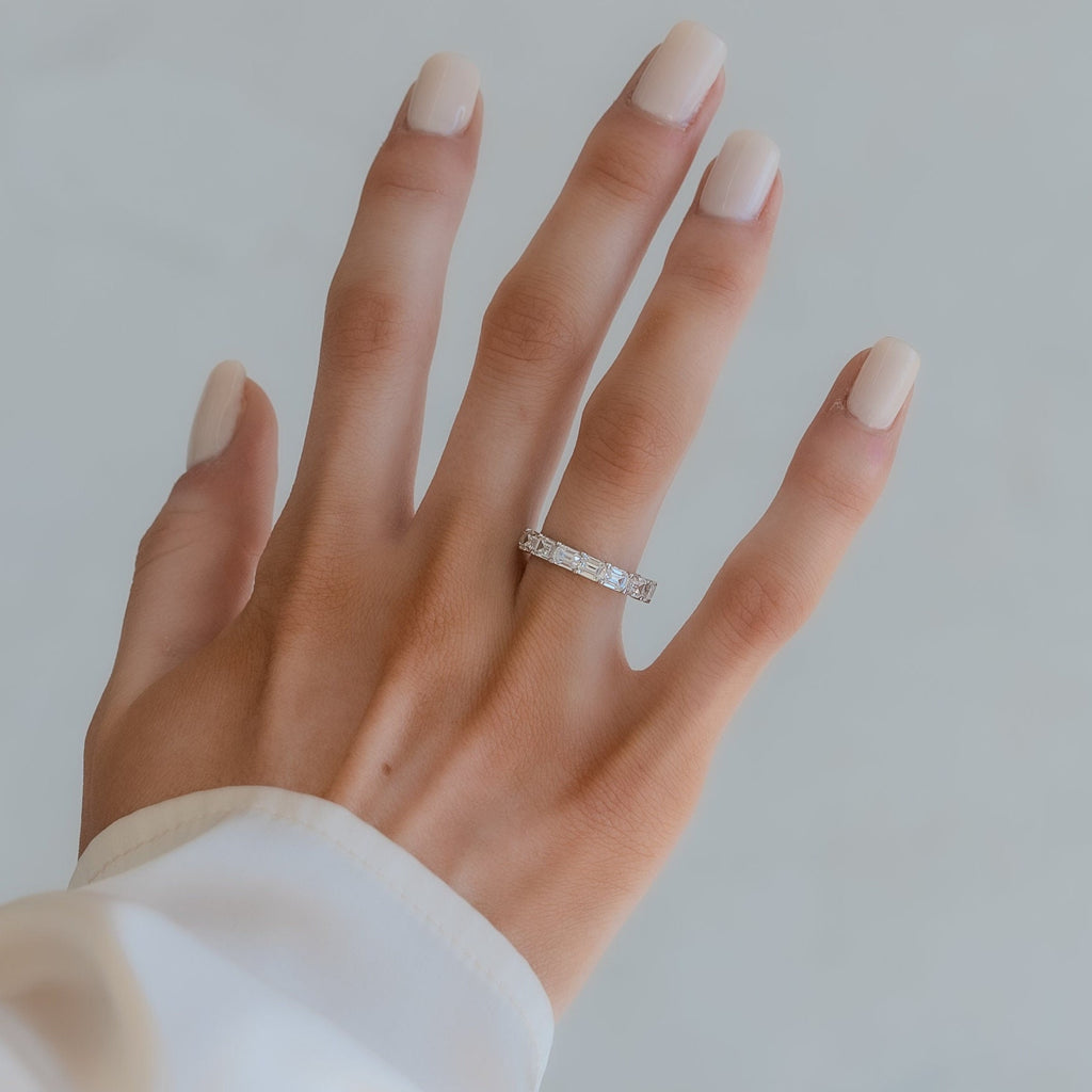 14k Gold Emerald Cut Diamond Wedding Band: 1.6 ct Half Eternity Ring