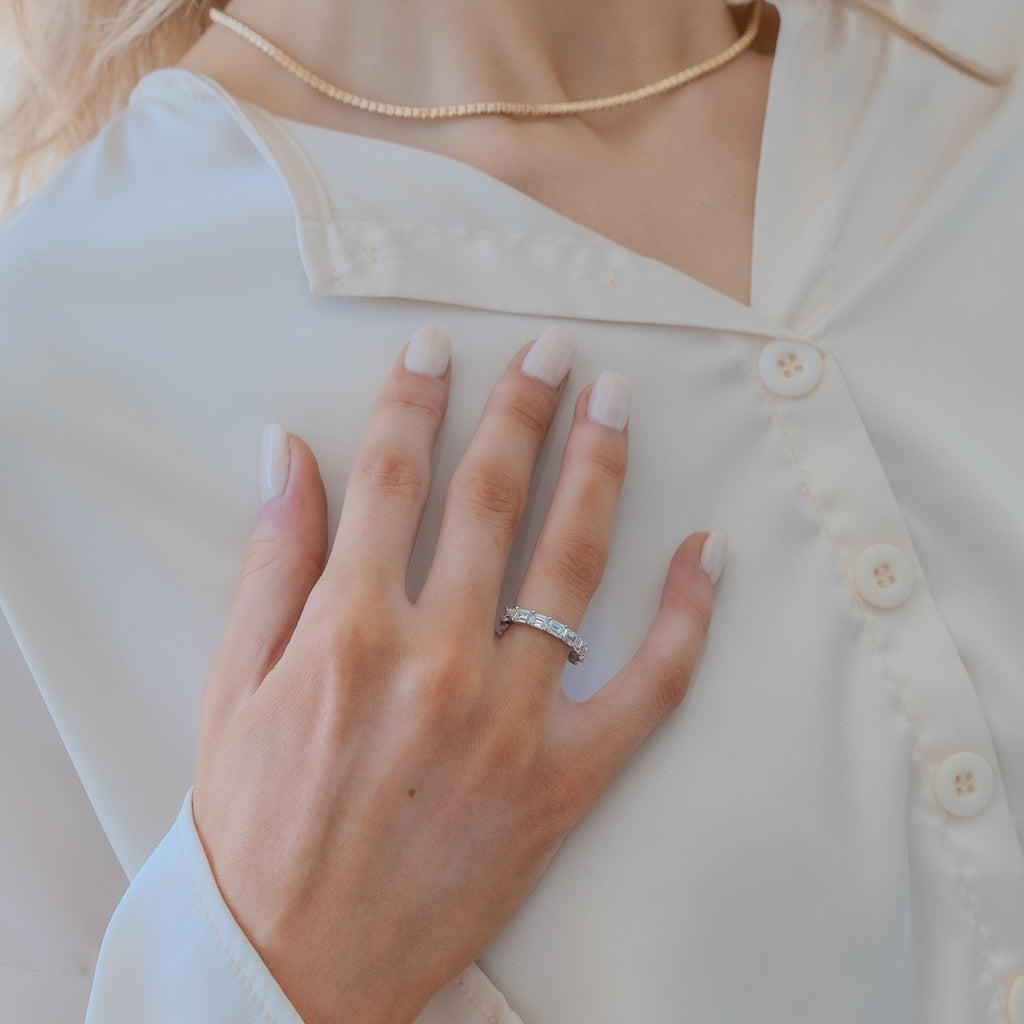 14k Gold Emerald Cut Diamond Wedding Band: 1.6 ct Half Eternity Ring