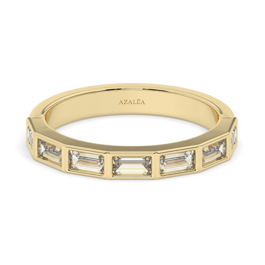 Baguette Diamond Wedding Band: 14k Gold Half Eternity Ring