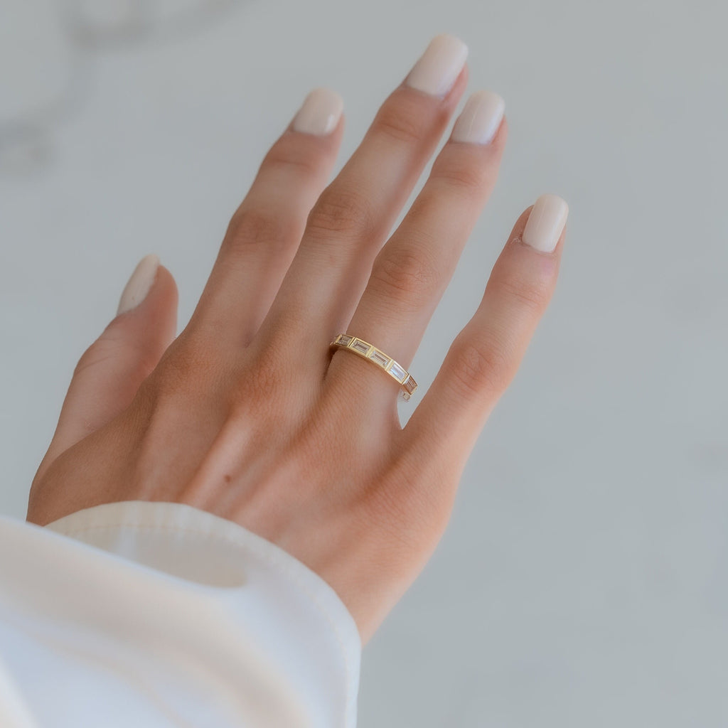 Baguette Diamond Wedding Band: 14k Gold Half Eternity Ring