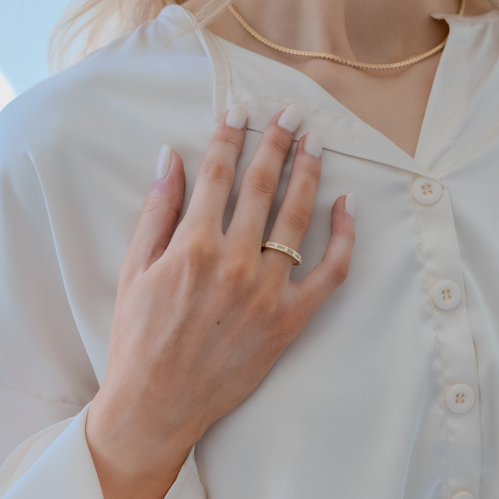 Baguette Diamond Wedding Band: 14k Gold Half Eternity Ring