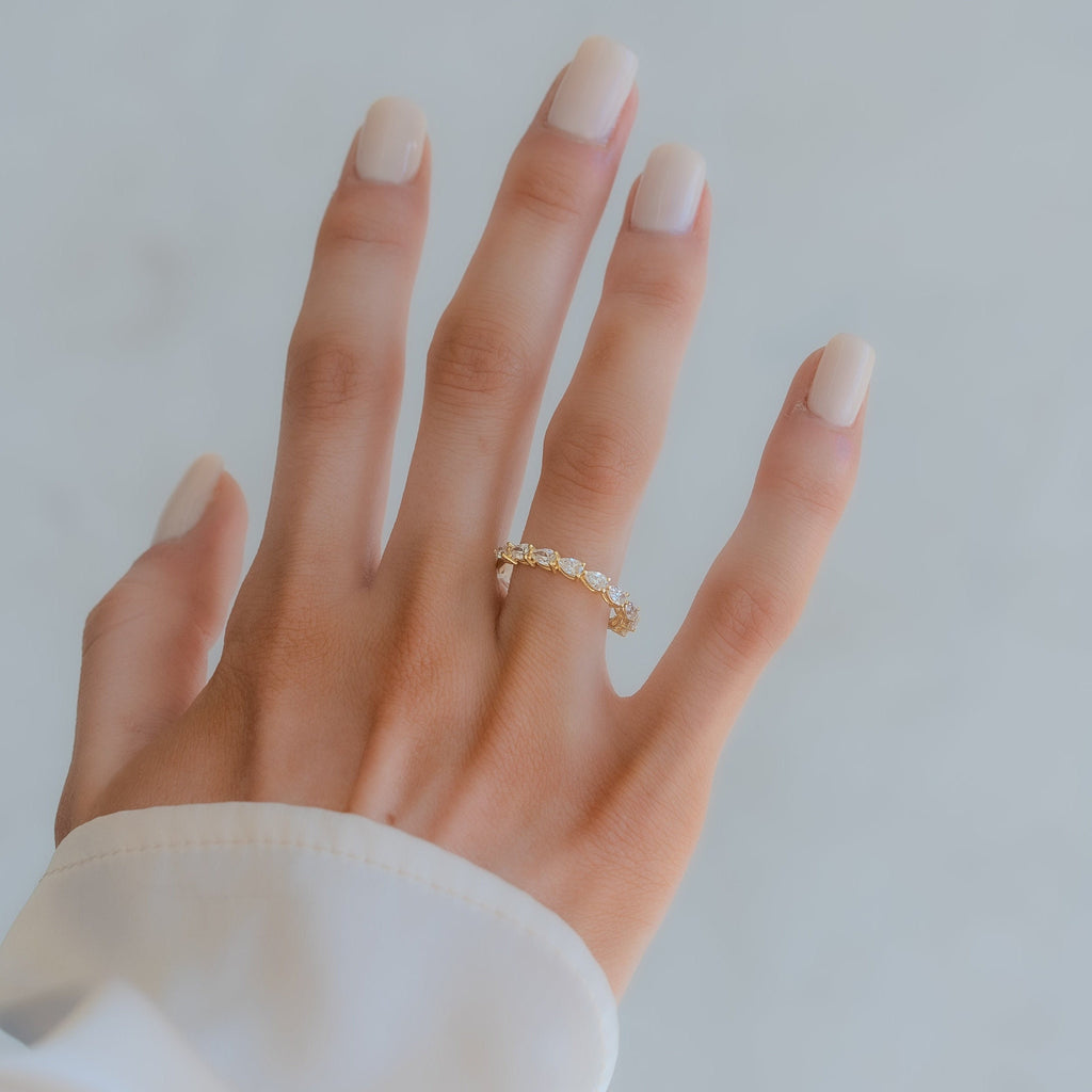 Pear Diamond Wedding Band: 0.90 Ct Half Eternity Ring