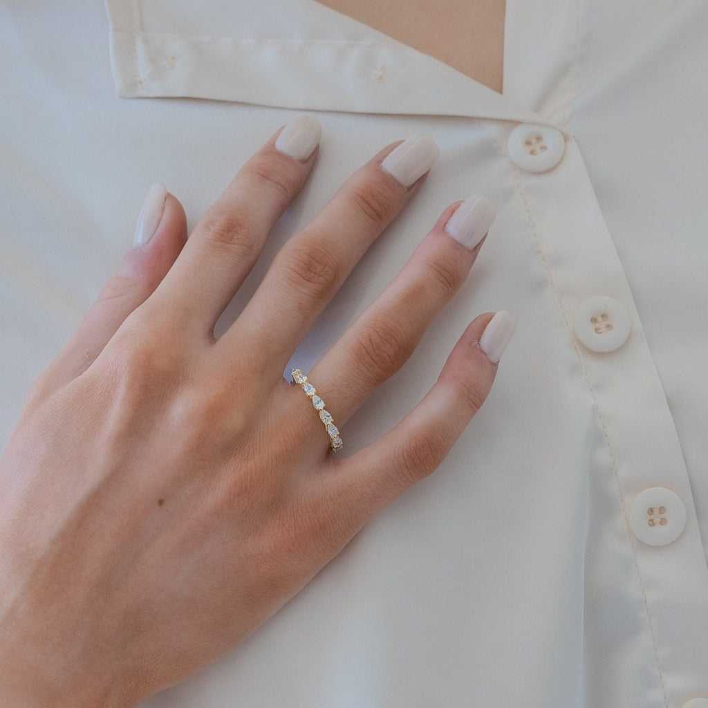 Pear Diamond Wedding Band: 0.90 Ct Half Eternity Ring