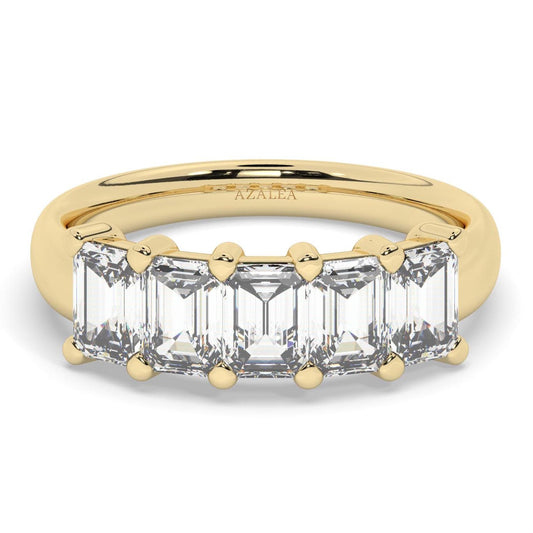 Emerald Cut Five Stone Diamond Promise Ring, 14k Gold Anniversary Band