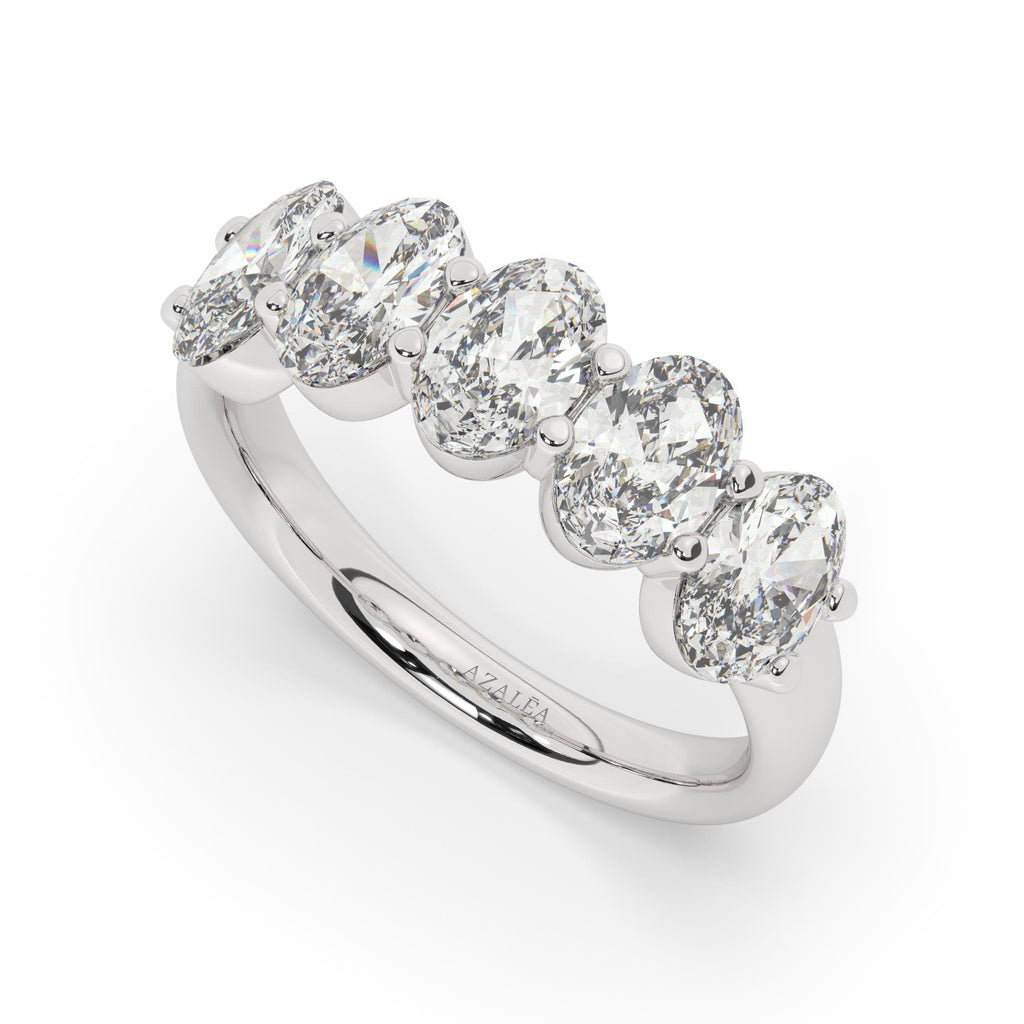 14k Gold Five Oval Diamond Promise Ring - Anniversary Wedding Band