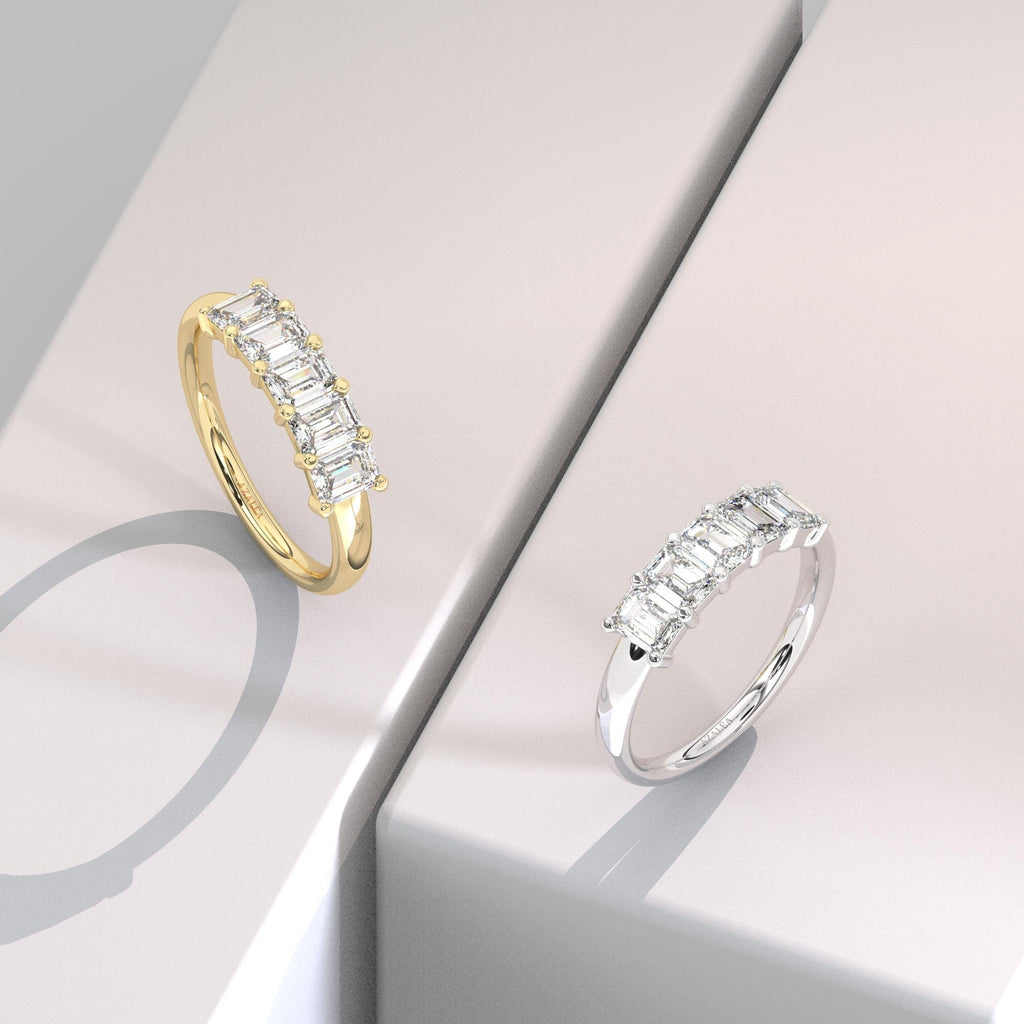 Emerald Cut Five Stone Diamond Promise Ring, 14k Gold Anniversary Band