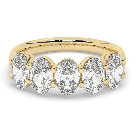 14k Gold Five Oval Diamond Promise Ring - Anniversary Wedding Band
