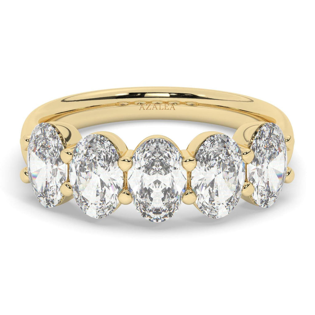 14k Gold Five Oval Diamond Promise Ring - Anniversary Wedding Band