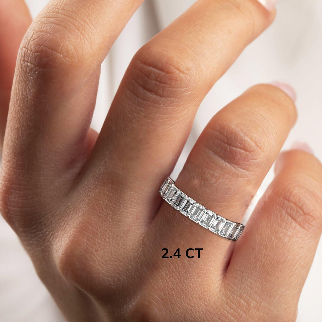 Emerald Cut Diamond Wedding Band / 1.8- 3.2 Ct Bezel Halfway Eternity Wedding Ring / Diamond Anniversary Ring / Wedding Gift