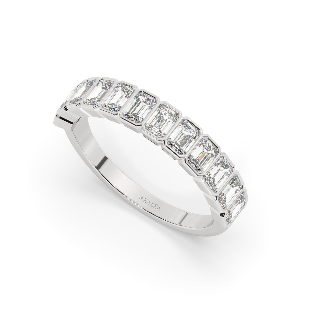 Emerald Cut Diamond Wedding Band / 1.8- 3.2 Ct Bezel Halfway Eternity Wedding Ring / Diamond Anniversary Ring / Wedding Gift