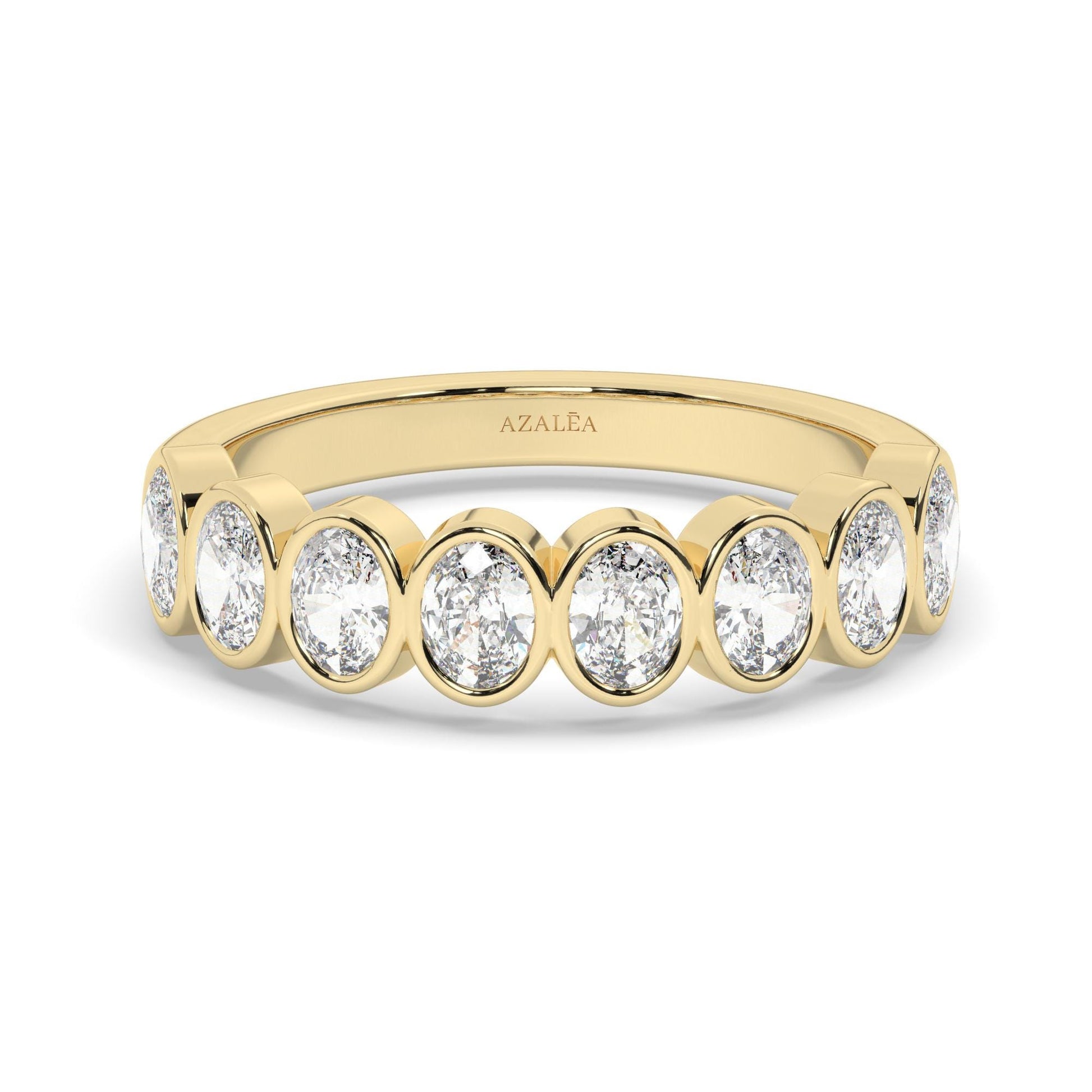 Oval Cut Bezel Diamond Wedding Band / 1.2 Ct Bezel Set Halfway Eternity Wedding Ring / Diamond Anniversary Ring / Wedding Gift