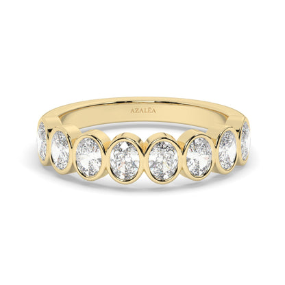 Oval Cut Bezel Diamond Wedding Band / 1.2 Ct Bezel Set Halfway Eternity Wedding Ring / Diamond Anniversary Ring / Wedding Gift