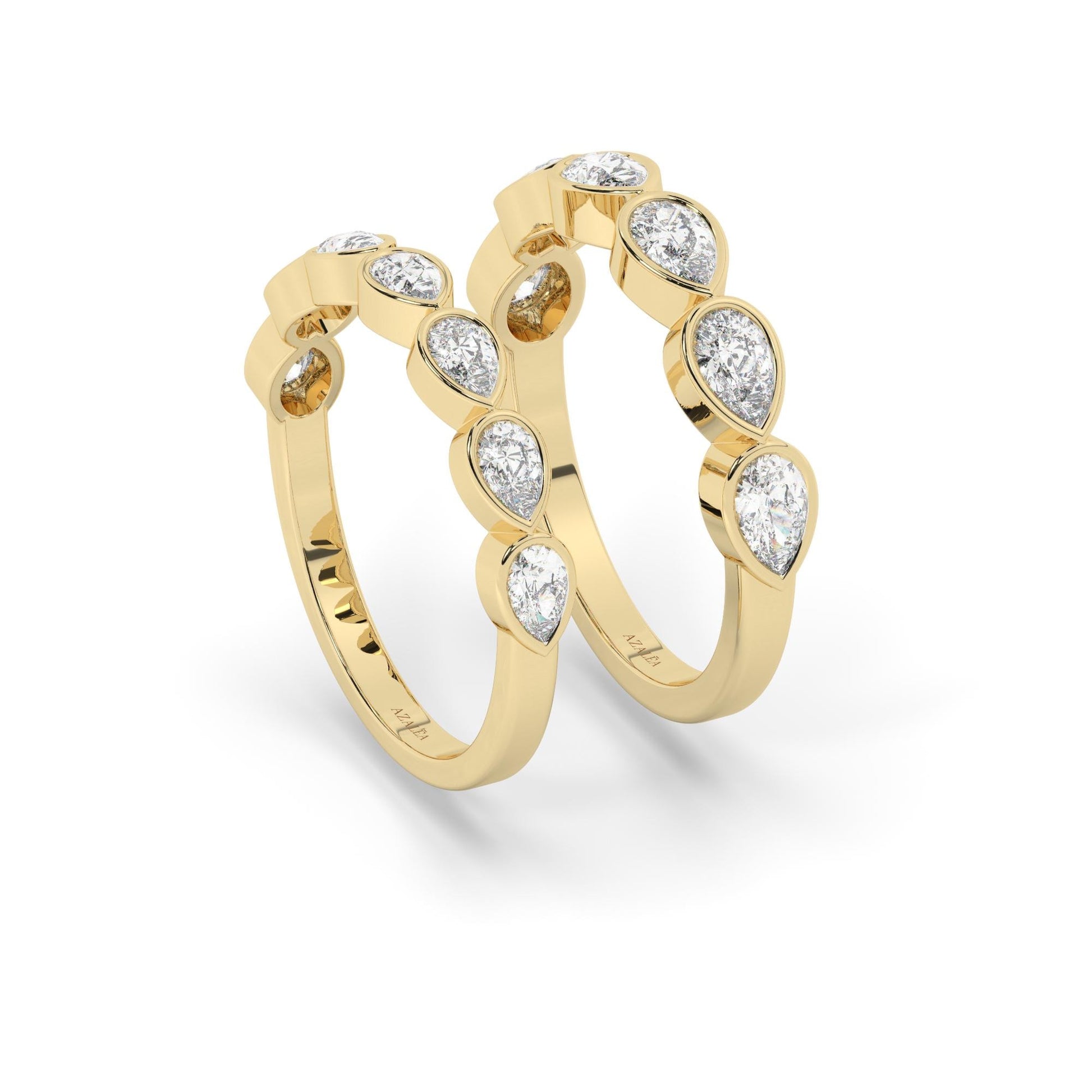 Pear Shape Diamond Bezel Diamond Wedding Band / 0.7-1.2 Ct Bezel Set Half Eternity Wedding Ring / Diamond Anniversary Ring / Wedding Gift