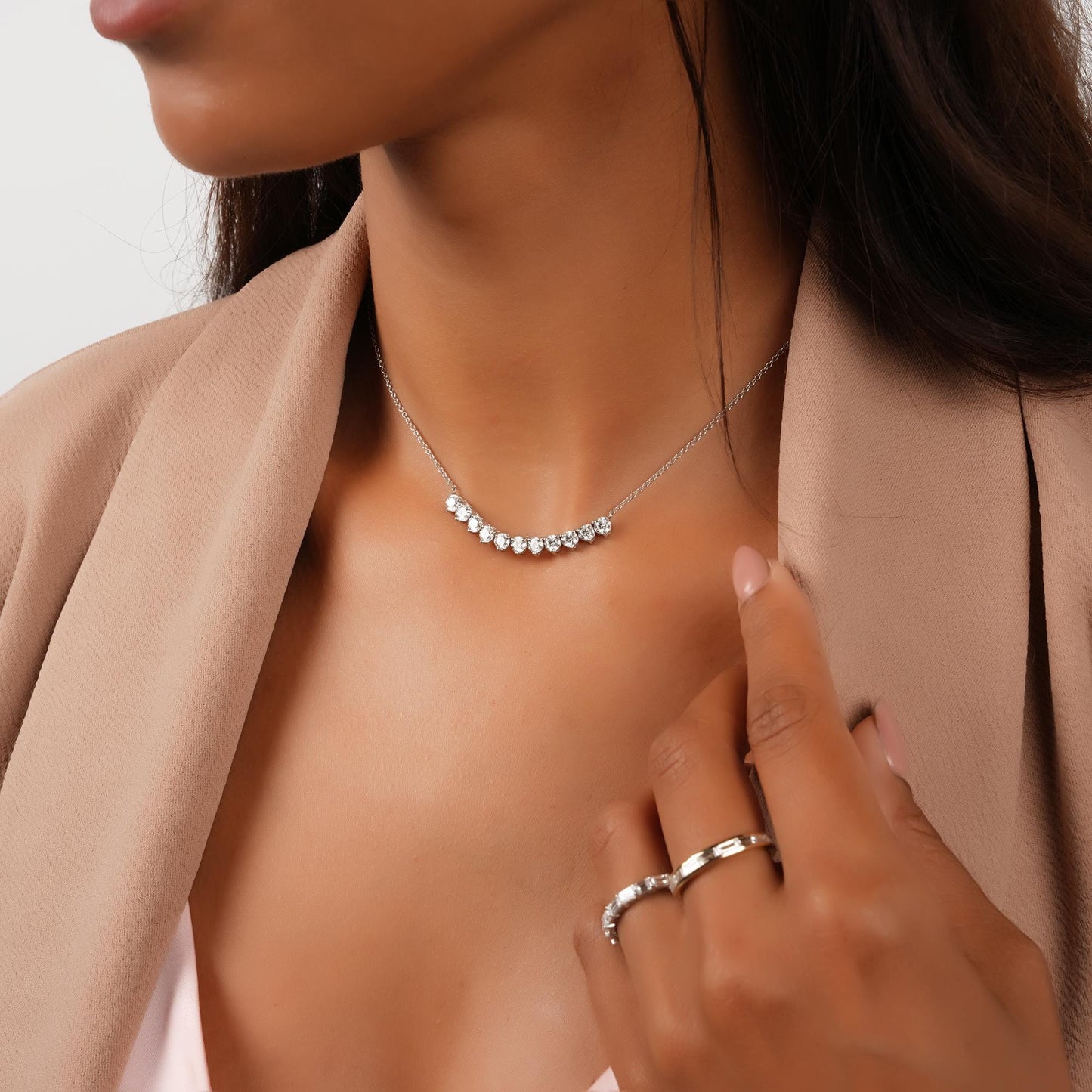 14k Diamond Curved Necklace: 2.2ct Statement Jewelry
