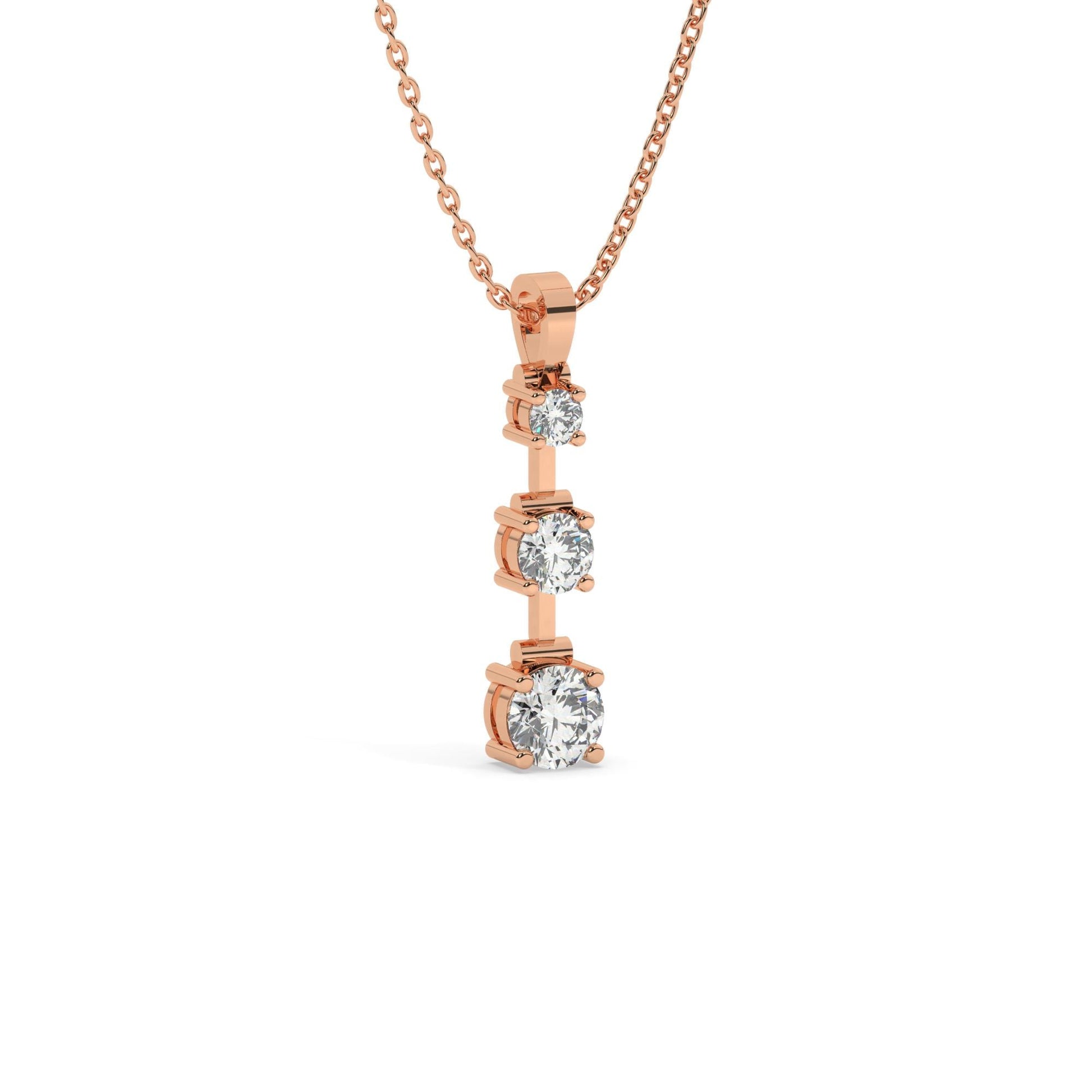 Dangling Tria Diamond Necklace / 14k Curved Graduated Trio Necklace / Diamond Statement Necklace / Gift for her / Dainty Diamond Necklace