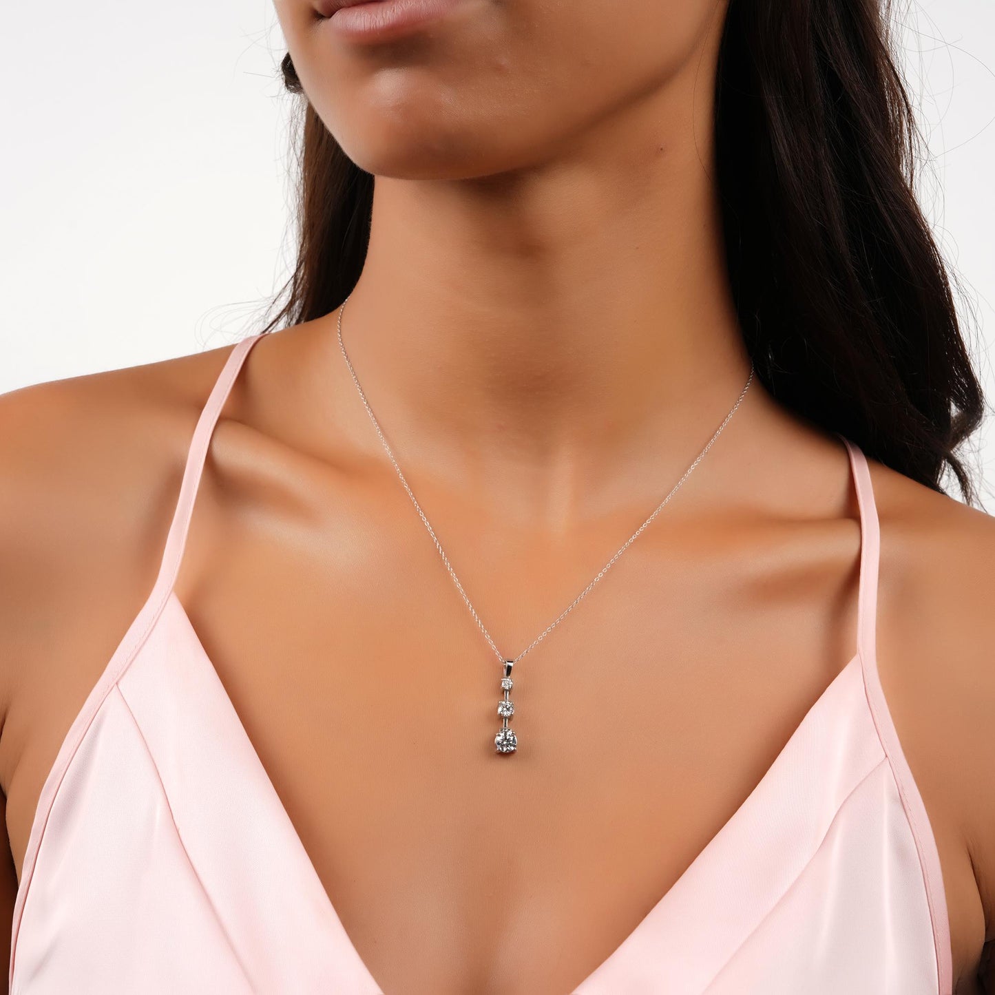 Dangling Tria Diamond Necklace / 14k Curved Graduated Trio Necklace / Diamond Statement Necklace / Gift for her / Dainty Diamond Necklace