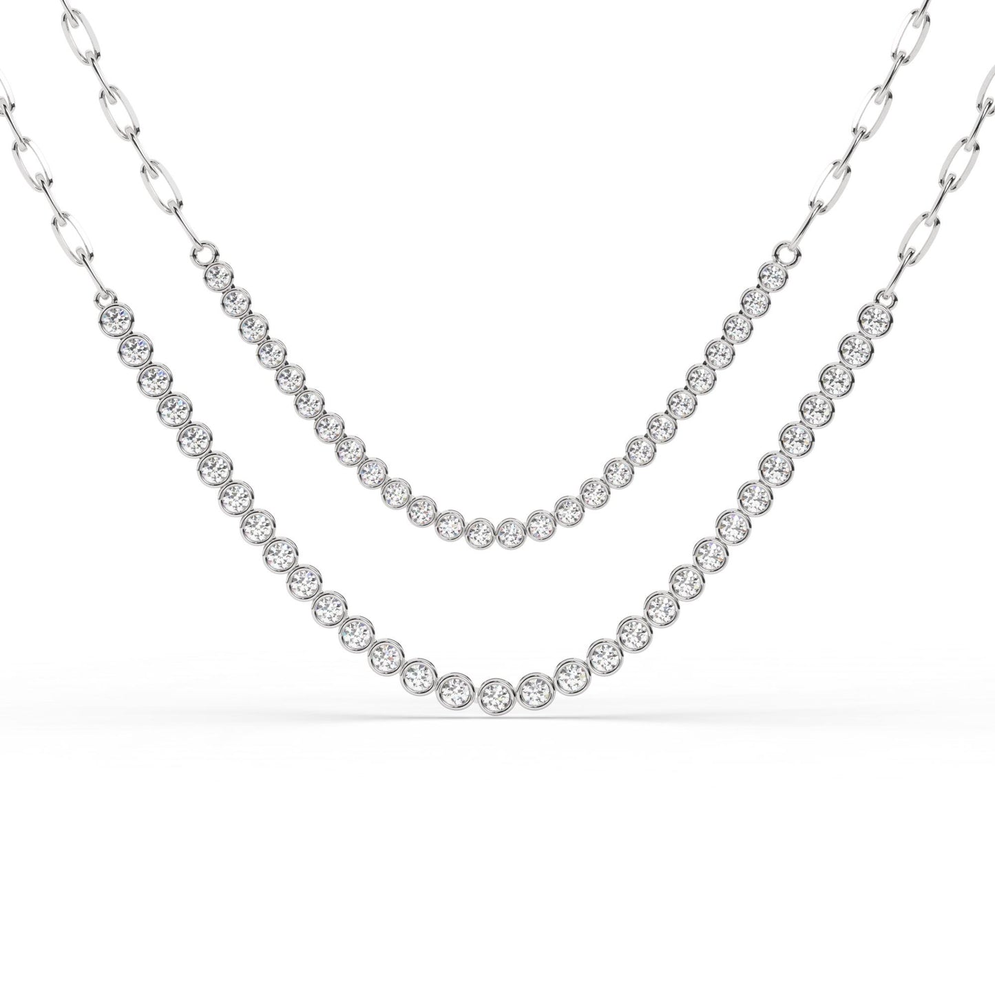 Diamond Segment Tennis Necklace / 14k Gold Diamond Tennis Necklace / Paperclip Chain Diamond Segment Necklace / Anniversary Gift