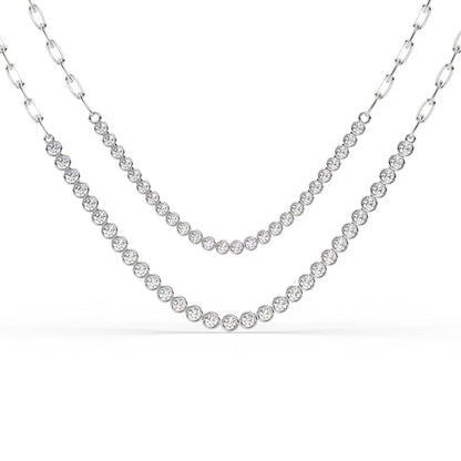 Diamond Segment Tennis Necklace / 14k Gold Diamond Tennis Necklace / Paperclip Chain Diamond Segment Necklace / Anniversary Gift