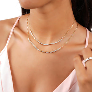 14k Gold Diamond Tennis Necklace: Paperclip Chain Segment Necklace Gift for Birthday Wedding Engagement